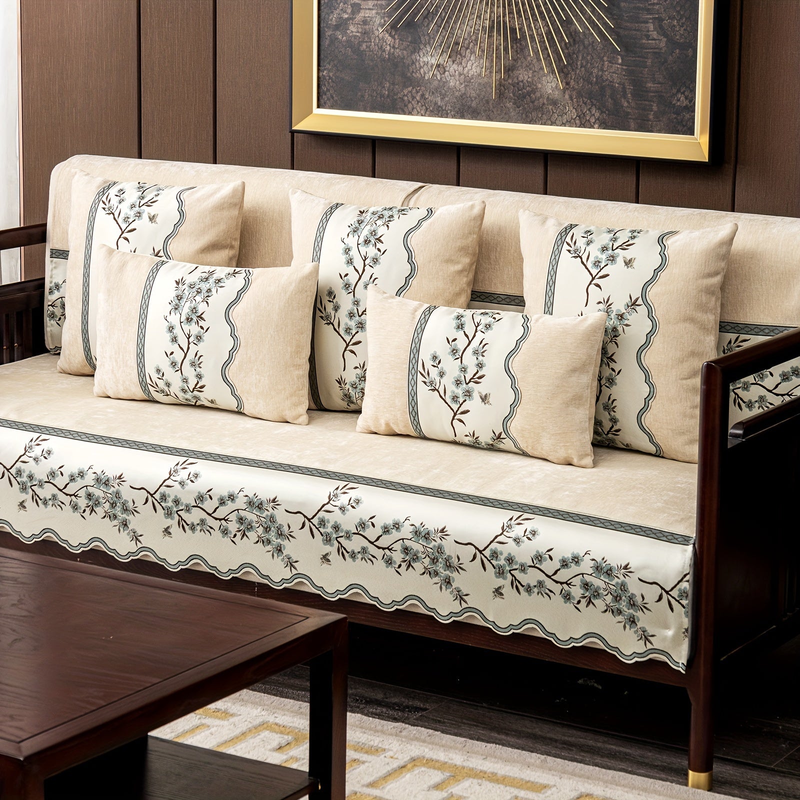 Чехол на диван с цветочным узором для всех сезонов с подушками и защитными чехлами для подушек для гостиной, спальни, офиса