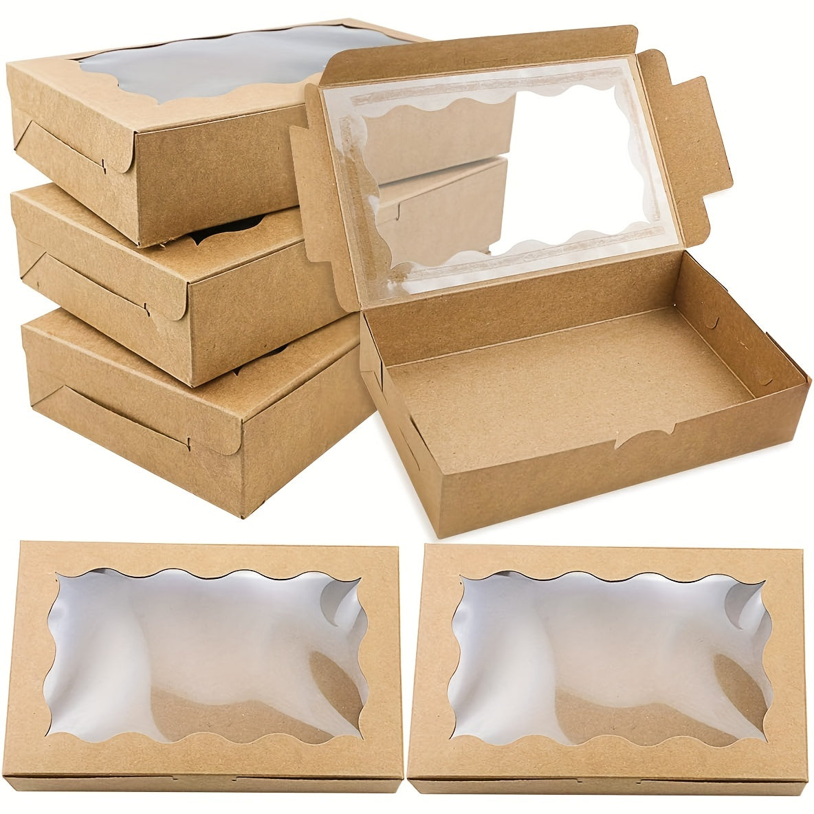 Juego de 10 cajas de cartón Kraft marrón con ventana transparente, pequeñas cajas de papel para regalos para postres