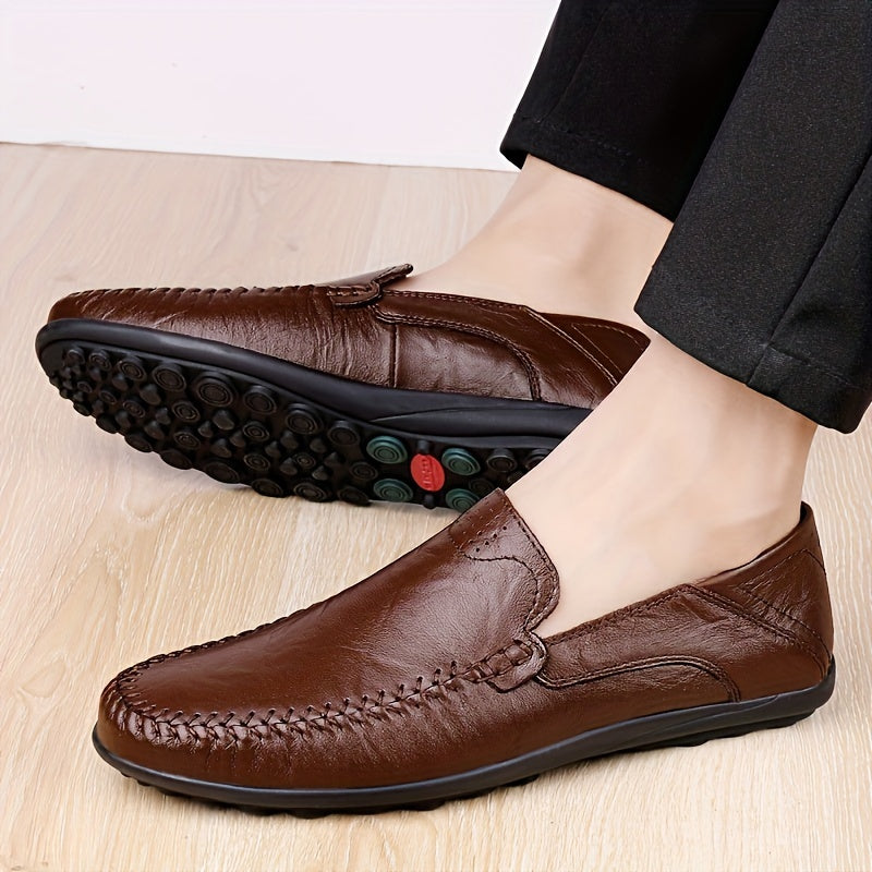 Men's Leather Loafer Shoes Casual Business Slip-On Round Toe All-Season