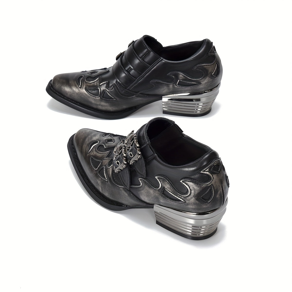 Women's Silver Brushed Retro British Style Ankle Boots with Flame Decoration