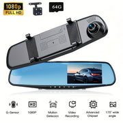 1080P HD Dash Cam with Night Vision and Rear Camera 64GB Storage Parking Monitoring