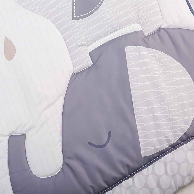 Juego de 4 juegos de ropa de cama para cuna con estampado de animales de dibujos animados para bebés, incluido edredón, sábanas ajustables, falda y funda de almohada