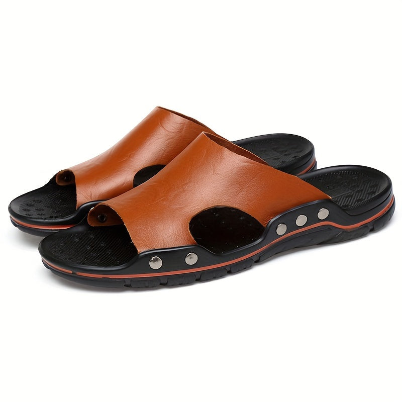 Zapatillas vintage para hombre con punta abierta, de microfibra y cuero sintético, casuales, con suela de goma antideslizante