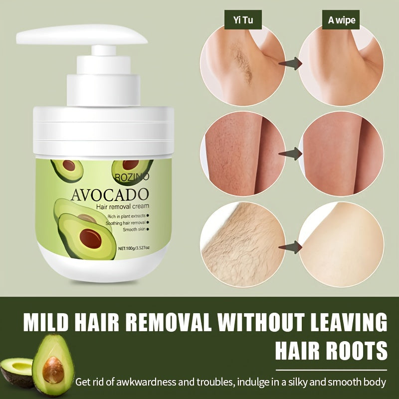 Plant-Based Avocado Hair Removal Cream for All Skin Types Painless Residue-Free