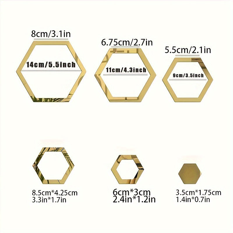 Hexagon 3D Wall Mirror Stickers Acrylic Decals Glam Style Self-Adhesive Polished Finish Vertical Irregular Shape Home Decor