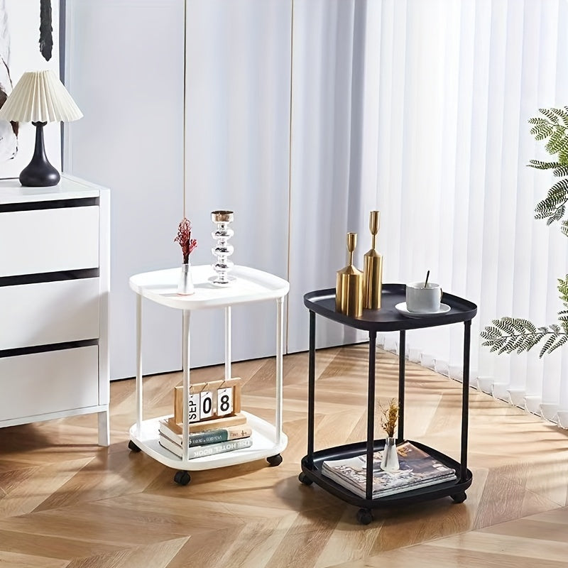 Mesa auxiliar móvil multifuncional de color marrón café, resistente de plástico para dormitorio, sala de estar y oficina