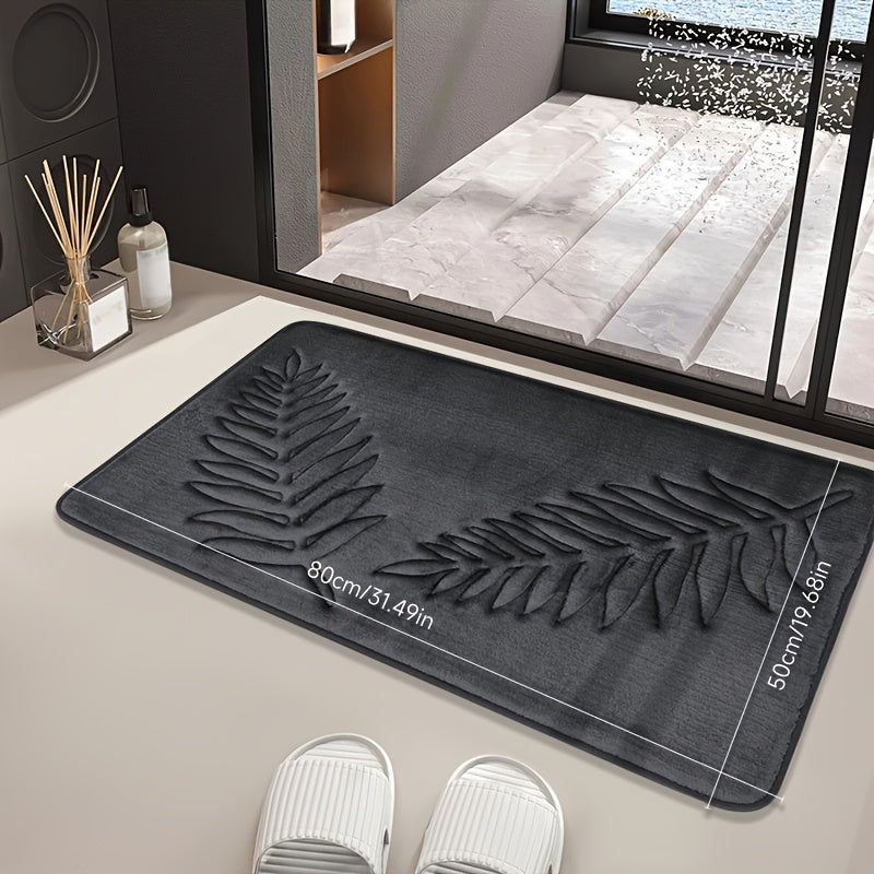 Non-Slip Leaf Pattern Bathroom Mat Absorbent Quick-Dry Polyester Rug