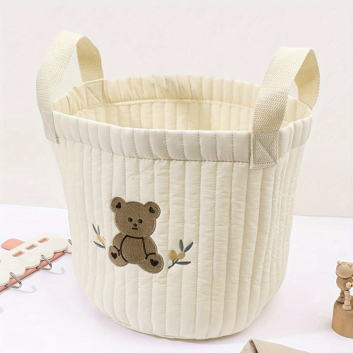Teddy Bear Storage Basket for Diapers Toys and Nursery Bedding Foldable Polyester