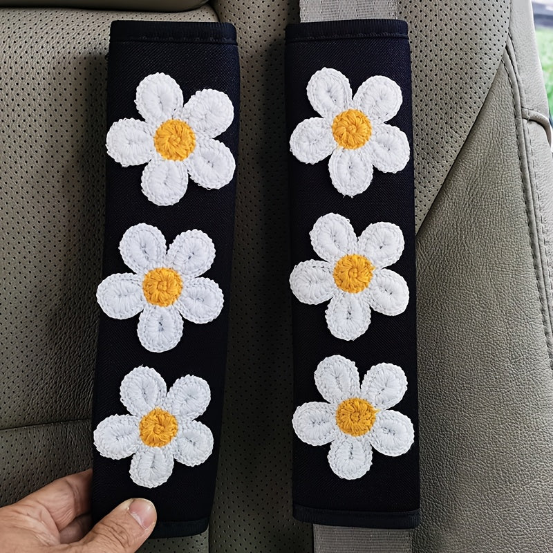 Набор чехлов для ремней безопасности женских сидений из льняного волокна с цветочным дизайном для интерьера