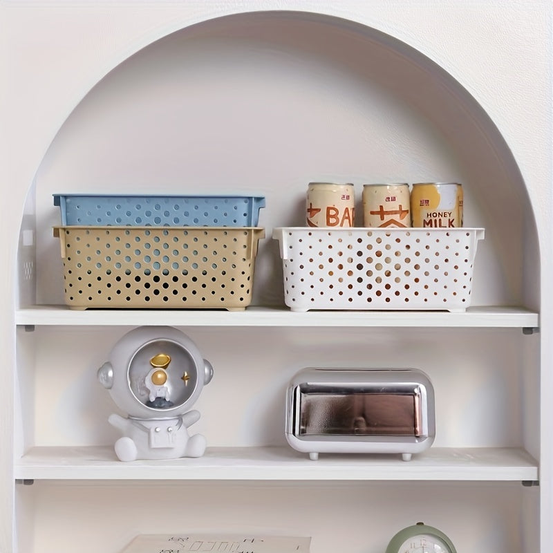 Colorful Thick Plastic Rectangular Storage Basket for Bathroom and Living Room Organization