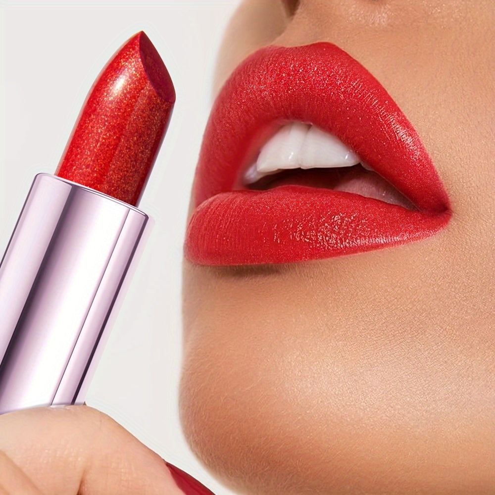 Mujer lápiz labial hidratante de larga duración con acabado brillante