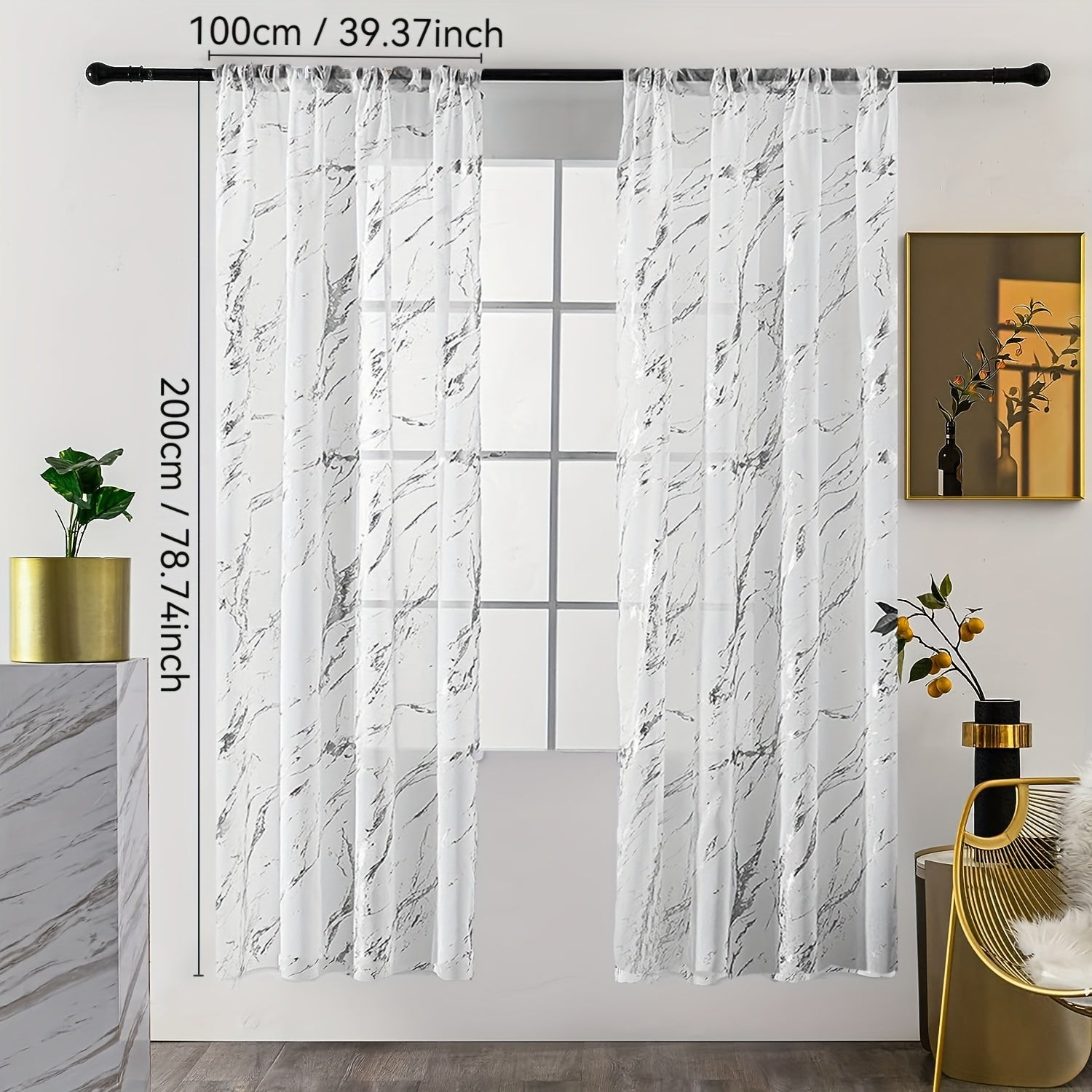 Sheer Curtains with Marble Pattern for Living Room Bedroom Office Windows