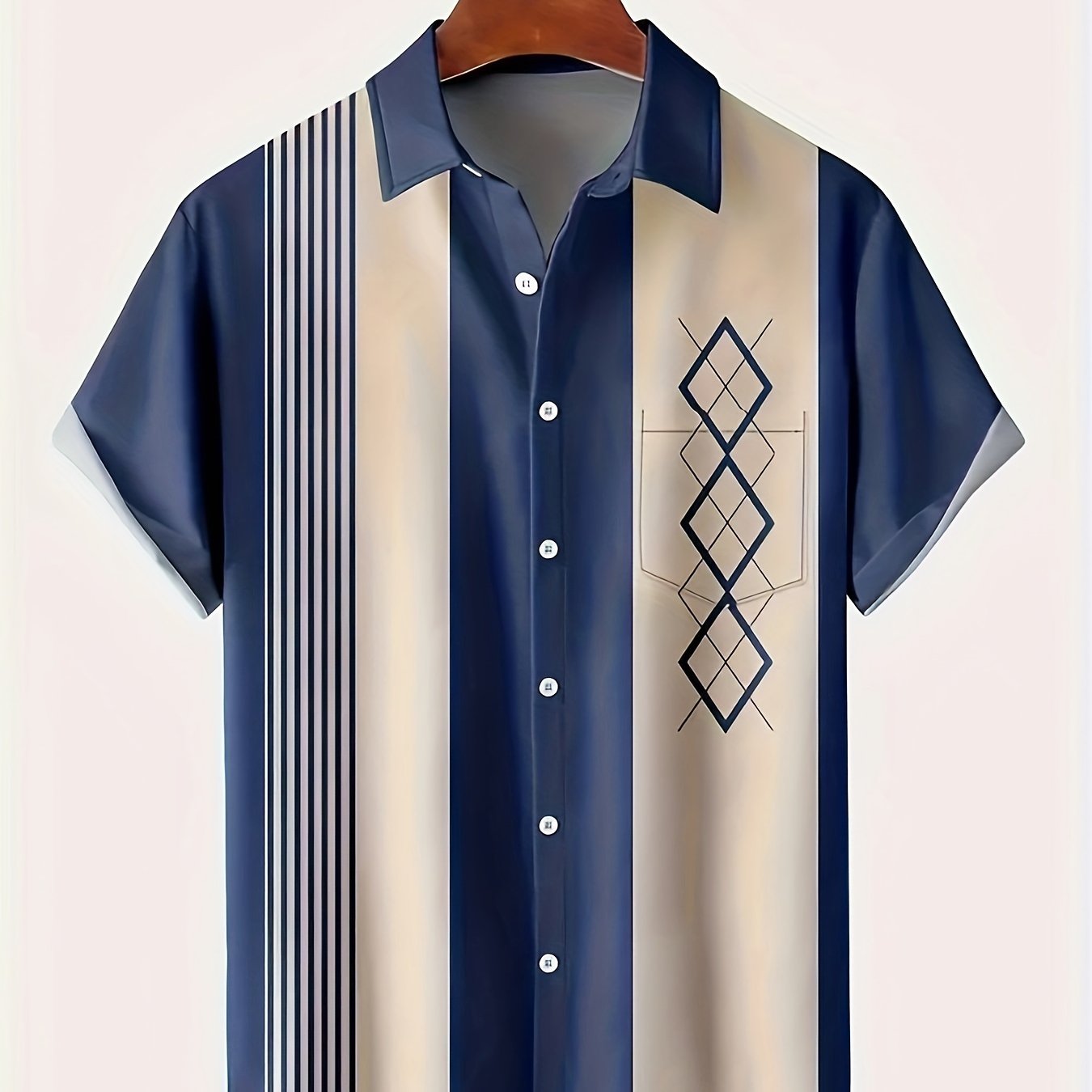 Plus Size Men's Short Sleeve Striped Print Woven Shirt for Spring Fall