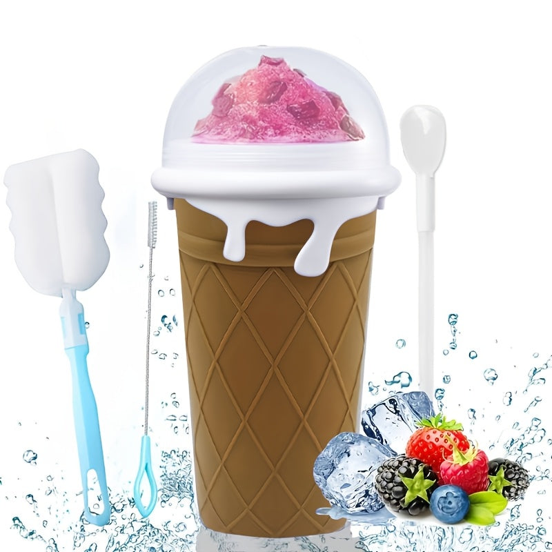 Silicone Slushie Maker Cup 16.9oz qopqog' bilan, quvur tozalagich, sharob va muzqaymoq uchun portativ