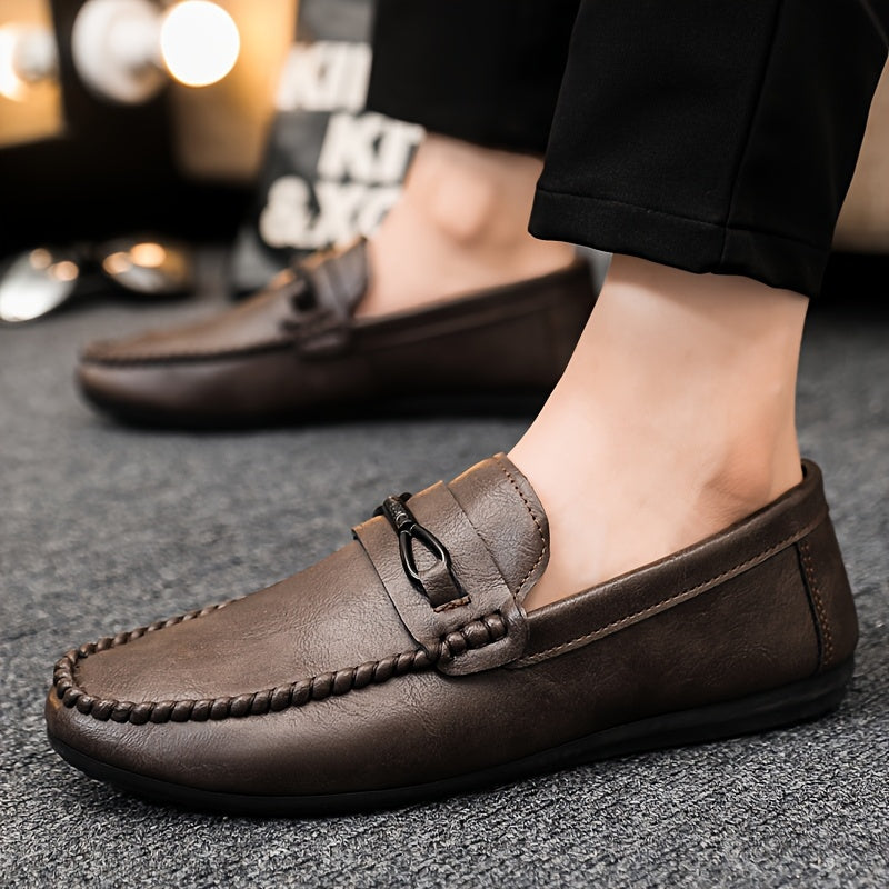 Men's Breathable PU Slip-On Loafers with Non-Slip Rubber Sole for All Seasons