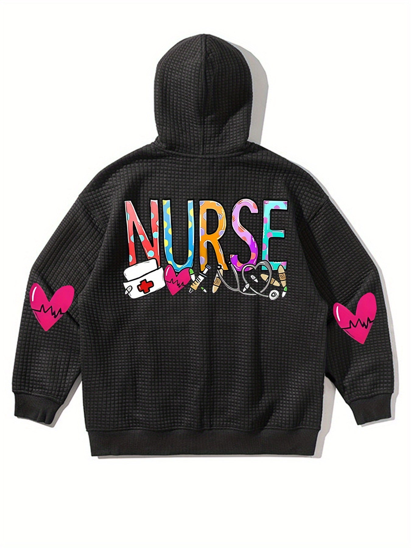 Chaqueta con capucha para mujer con estampado gráfico, casual, ropa de trabajo para enfermeras