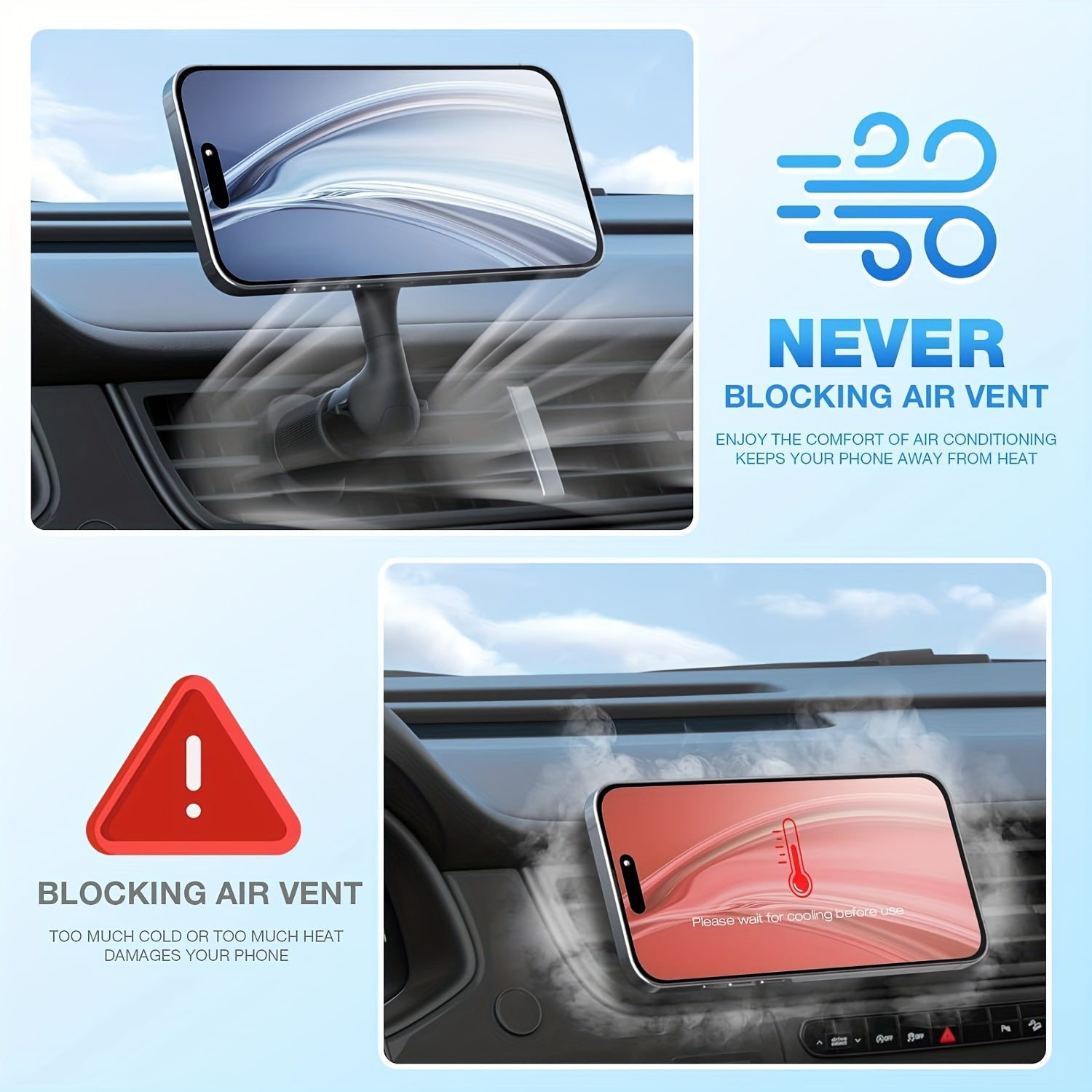 Soporte de teléfono para ventilación de coche universal negro con rotación de 360° y soporte magnético