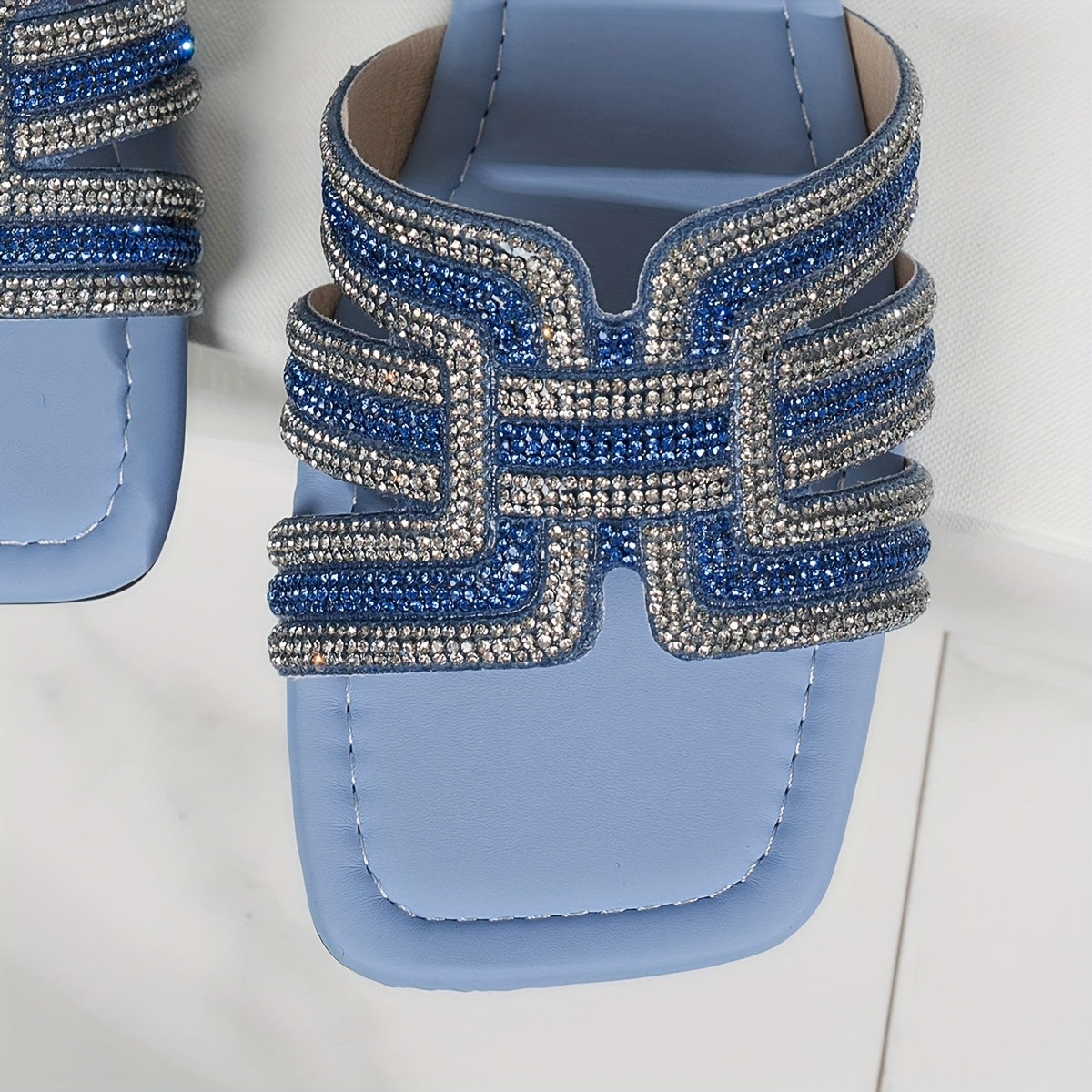 Women's Summer Slip-On Sandals Rhinestone Geometric Straps Open Toe