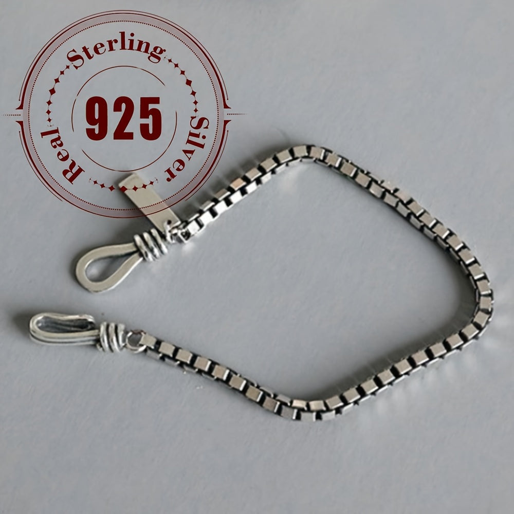 Unisex 925 Sterling Silver Shaxsiy Vintage Quti Zanjirli Xoch Bilaguzuk, Har kuni kiyish va maxsus tadbirlar uchun mukammal (taxminan 3.8 gramm)