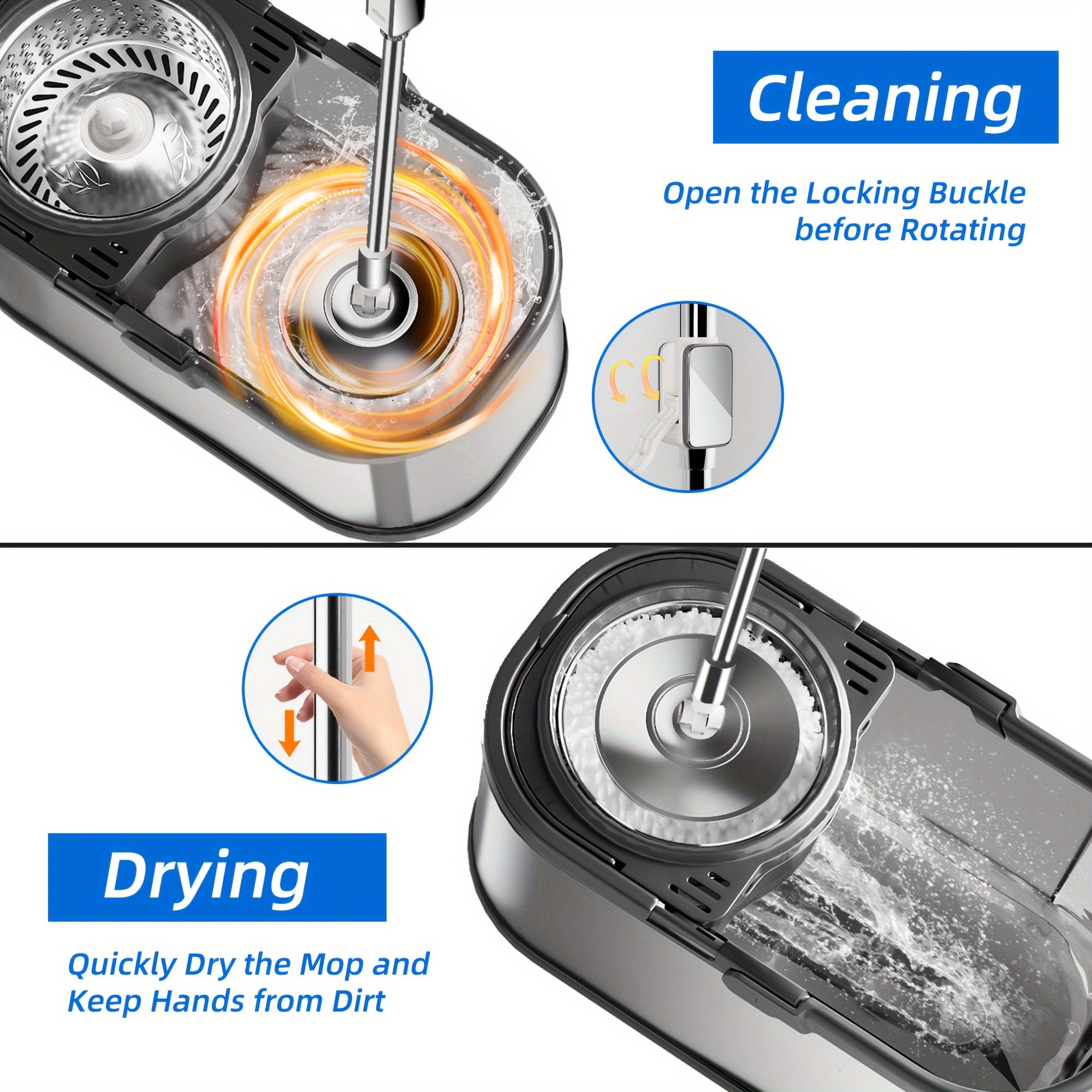 Stainless Steel Spin Mop and Bucket Set with 360-Degree Rotating Mop for Home Cleaning