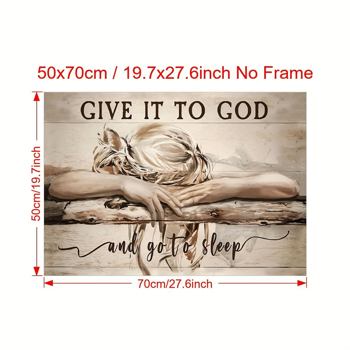 Christian Canvas Wall Art Religious Landscape Scene with Sleeping Girl Giving Worries to God for Home Decor