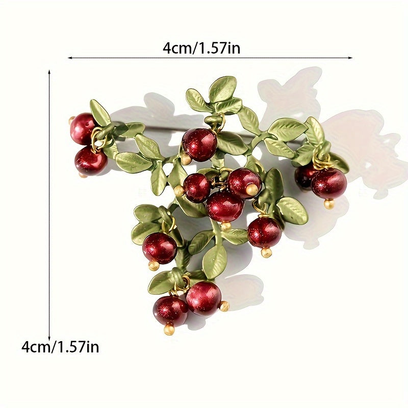 Vintage Red Cranberry Brooch with Rhinestone Fruit Design for Weddings and Holidays
