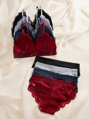 Women's Lace Lingerie Sets with Wireless Bras and Scallop Trim Panties