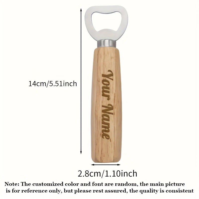 Engraved Wooden Handle Bottle Opener with Stainless Steel Keychain for Holidays and Everyday Use