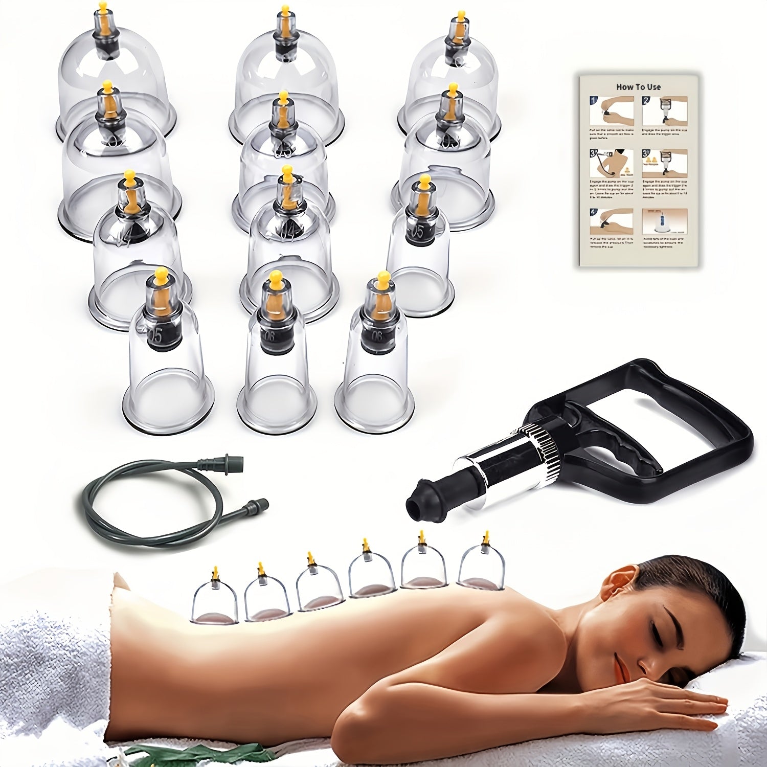 12-Piece Cupping Set with Pump and Extension Tube for Massage and Hijama Therapy