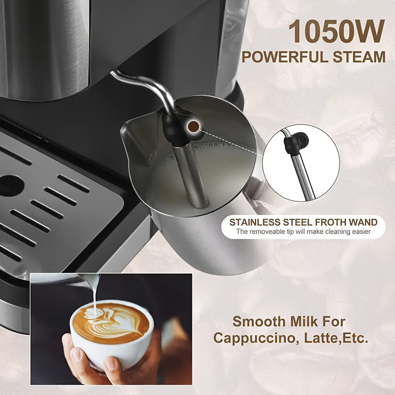Semi-Automatic Espresso Machine with Steam Milk Foam 20 Bar Pump 1.5L