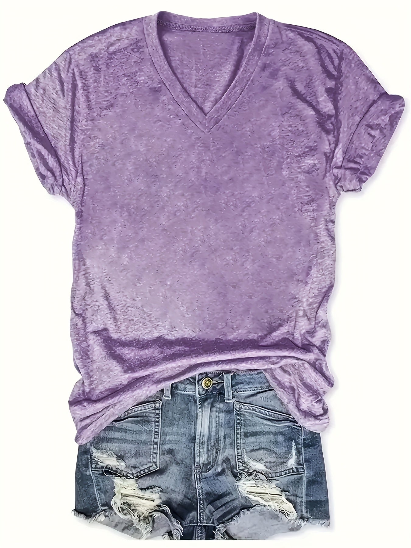 Women’s Solid Color V-Neck T-Shirts Short Sleeve Casual Summer