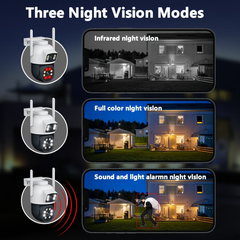 Dual Lens Outdoor Security Camera with Color Night Vision Waterproof 360° PTZ WiFi Dome Bullet