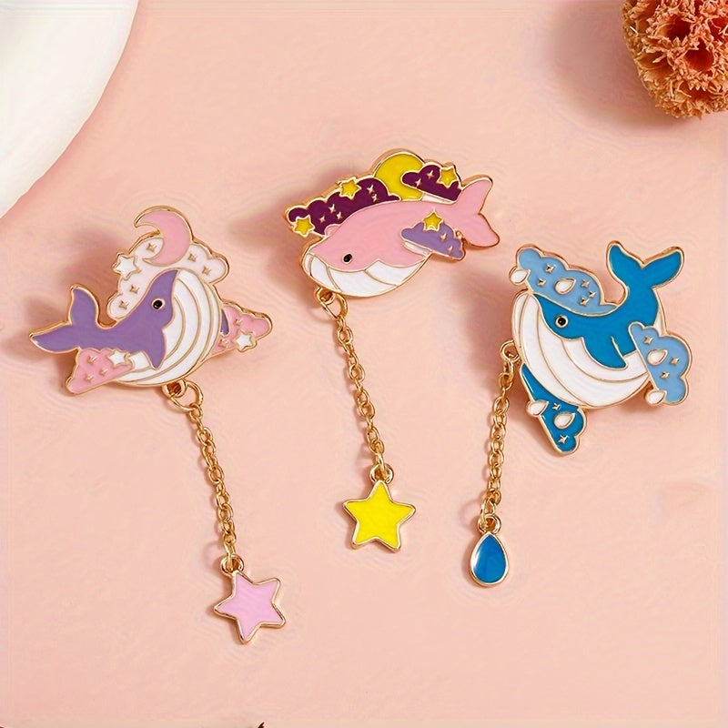 10 elegantes alfileres de aleación con forma de animal, pines de dibujos animados de ballenas del océano, broches de esmalte para ropa y bolsos