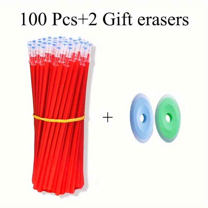 100 Erasable Pen Refills 0.5mm with 2 Erasers for Easy Erasing