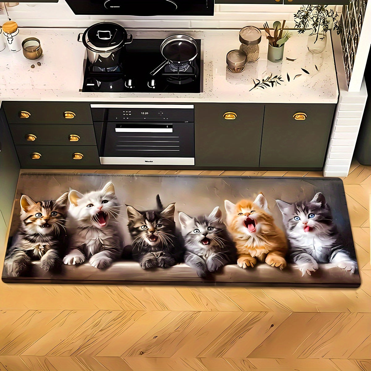 Polyester o'rnashli to'rtburchak gilam, sirg'almas orqa qismi, yumshoq mushuk naqshli, mashina bilan yuvish mumkin, oshxona, mehmonxona, yotoqxona, ofis