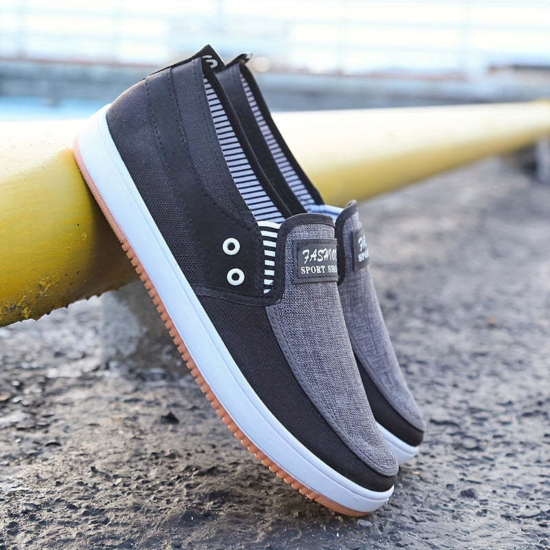 Men's Canvas Slip-On Sneakers with White Laces Non-Slip Rubber Sole All-Season Casual Shoes
