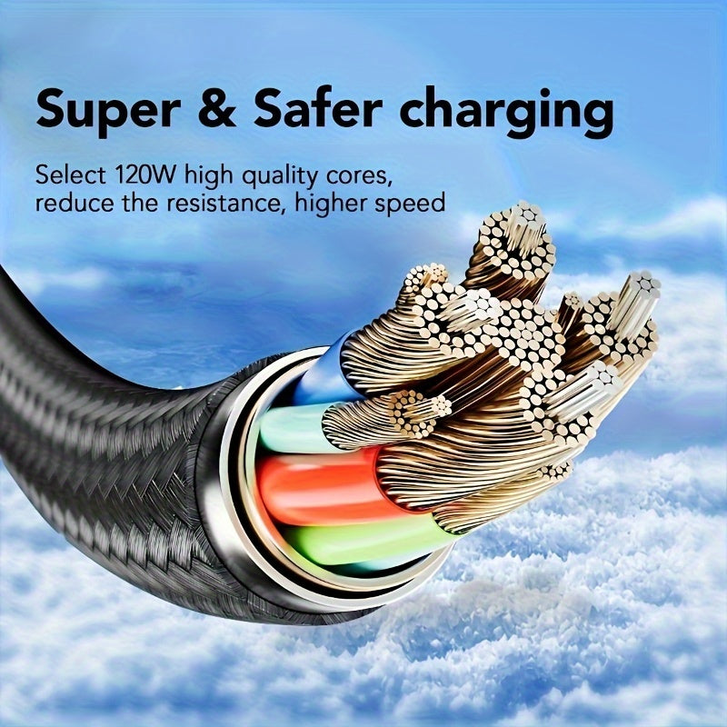 120W USB-C Fast Charging Cable with LCD Power Display Nylon Flat Matte