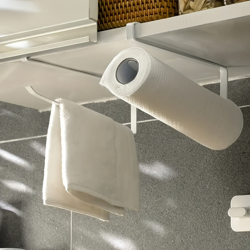Easy-Install Iron Kitchen Paper Towel Holder with Cling Film and Dishcloth Storage