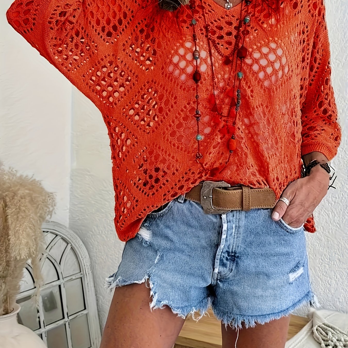 Plus Size Knitted V Neck Batwing Sleeve Top Casual Spring Summer Women's Clothing