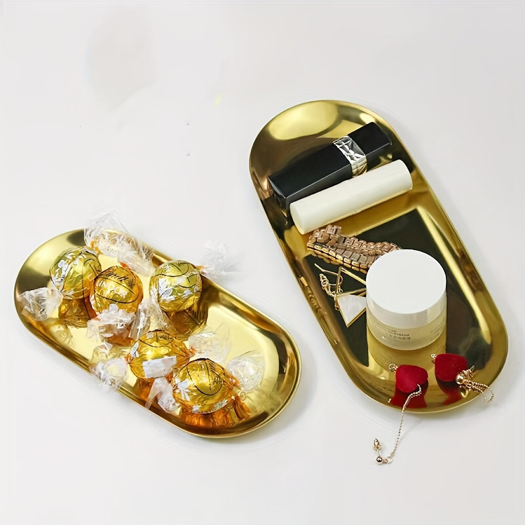 Bandeja de joyería ovalada de acero inoxidable para almacenamiento y servicio