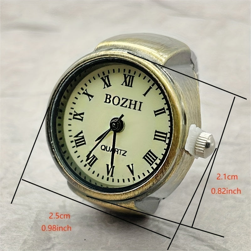 Retro Mini Finger Ring Watch with Roman Numerals and Quartz Movement for Women and Men