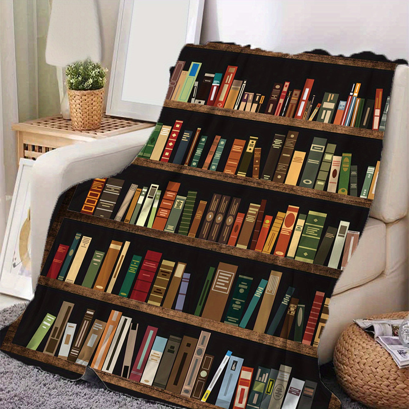 Теплый, уютный мягкий плед для дивана, кровати, софы - 1 шт. с принтом книжной полки - идеальный подарок на день рождения