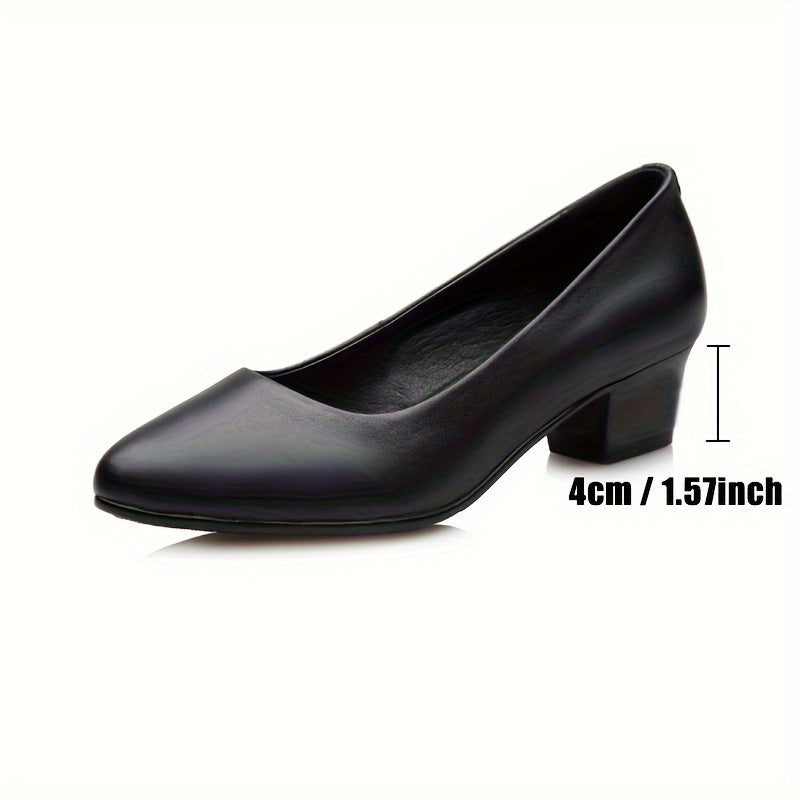 Women's Black Pointed Toe Pumps with Mid Block Heel for Office and Daily Wear