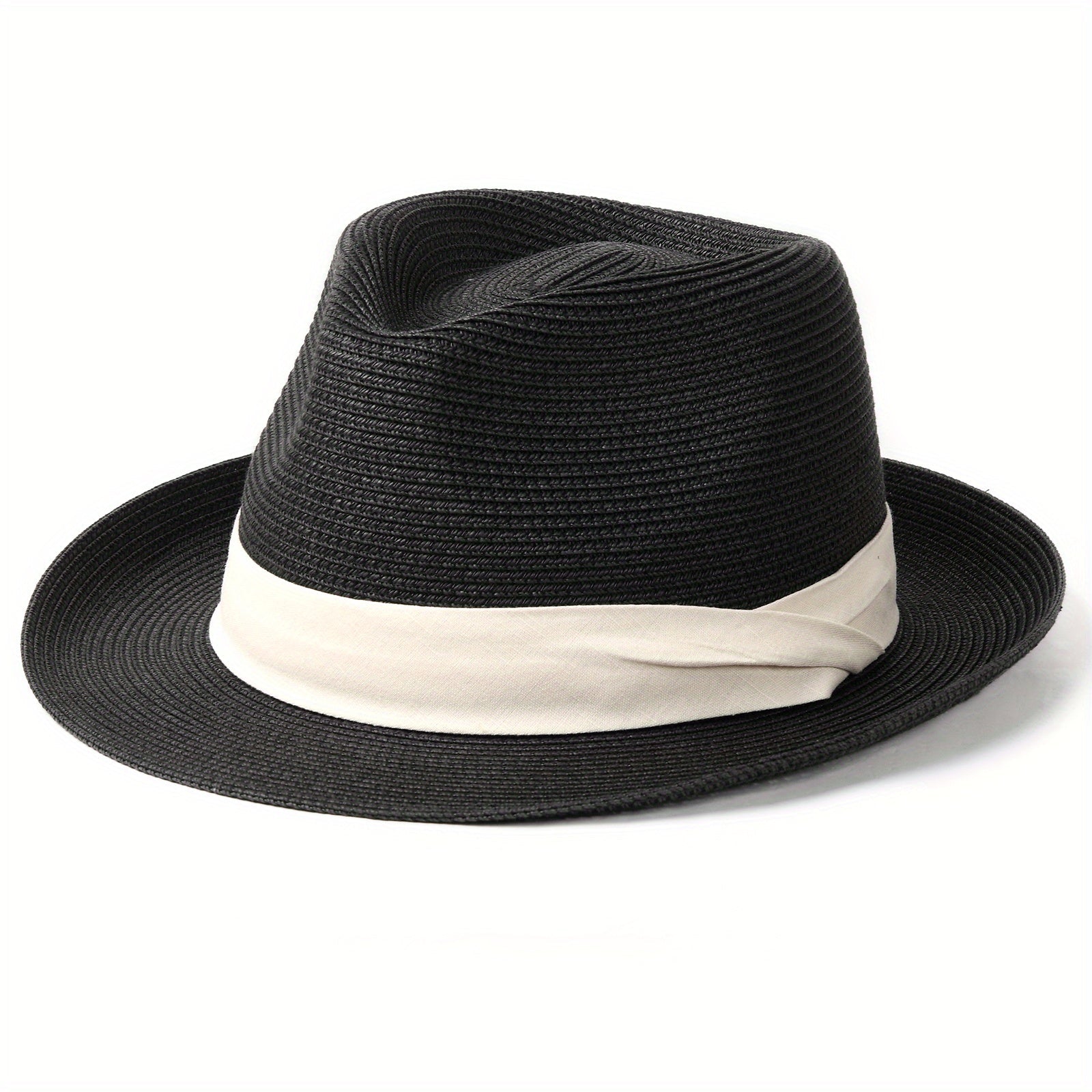 Straw Panama Hat Fedora with Wide Brim Sun Beach Hat for Men Women