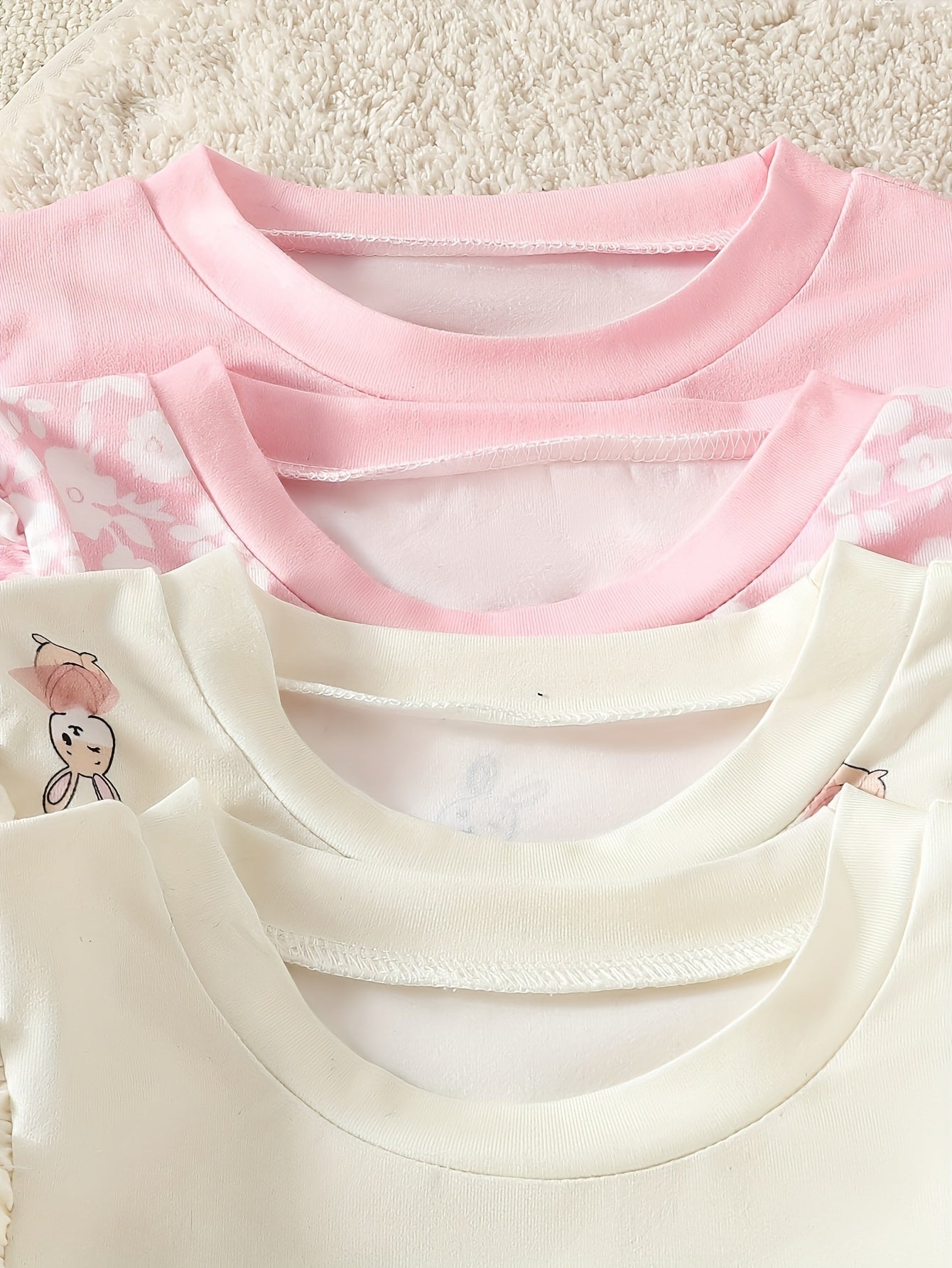 Baby Girl T-Shirt Set Long Sleeve Rabbit Print Geometric Pattern for All Seasons
