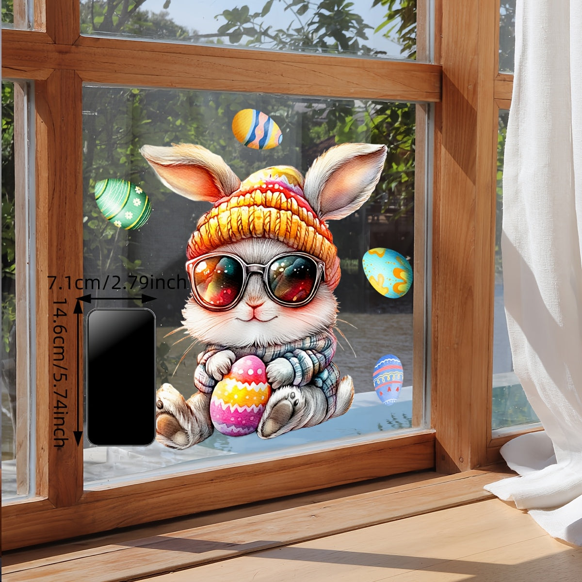 Двусторонний визуальный эффект Пасхального Крутого Кролика Наклейка на окно для раскрашивания яиц с повторно используемым ПВХ-материалом и стеклянным клеем - DJ7562-NL, толщина 5 мил