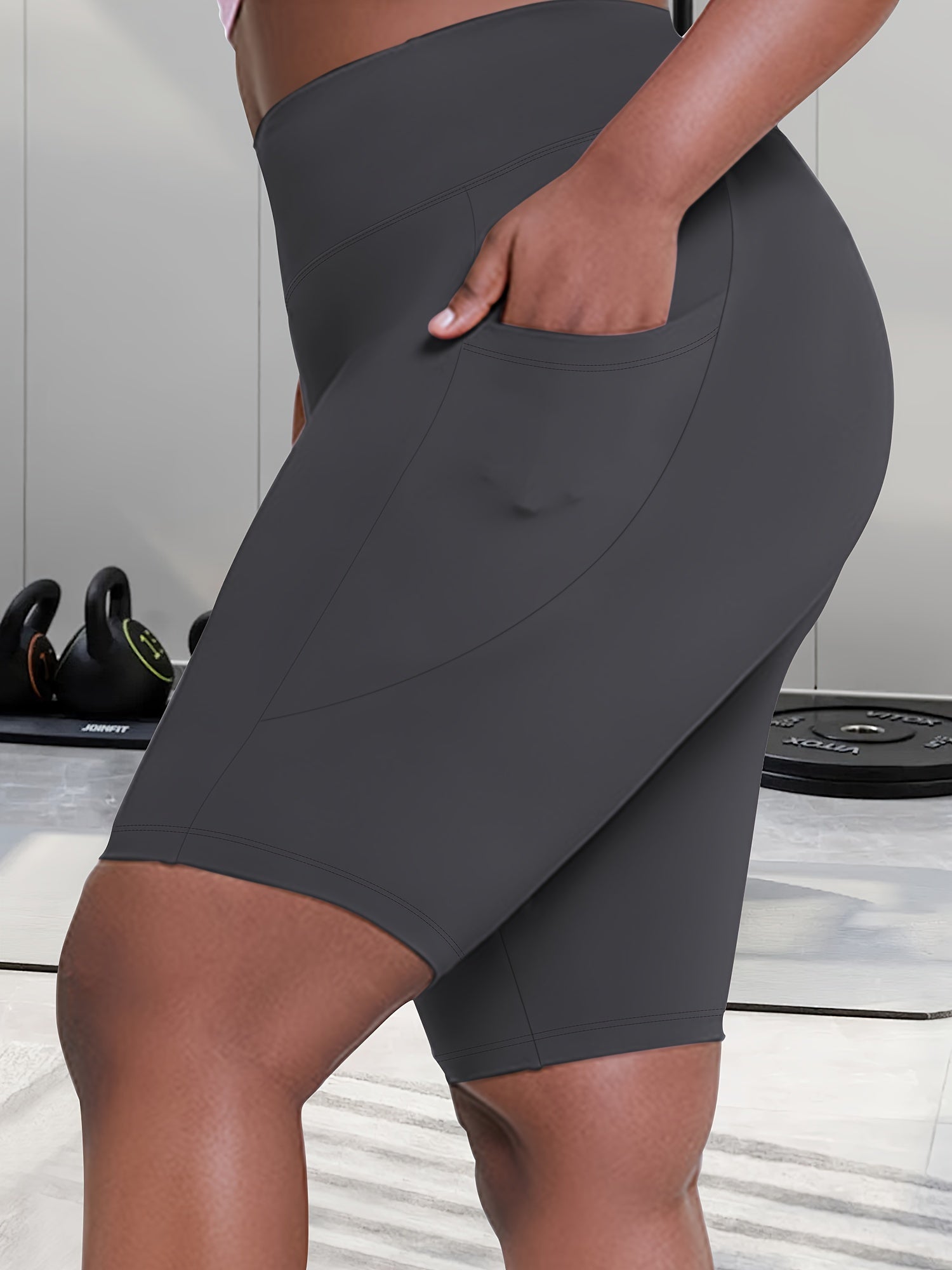 Women's Plus Size High-Waisted Side Pocket Workout Shorts