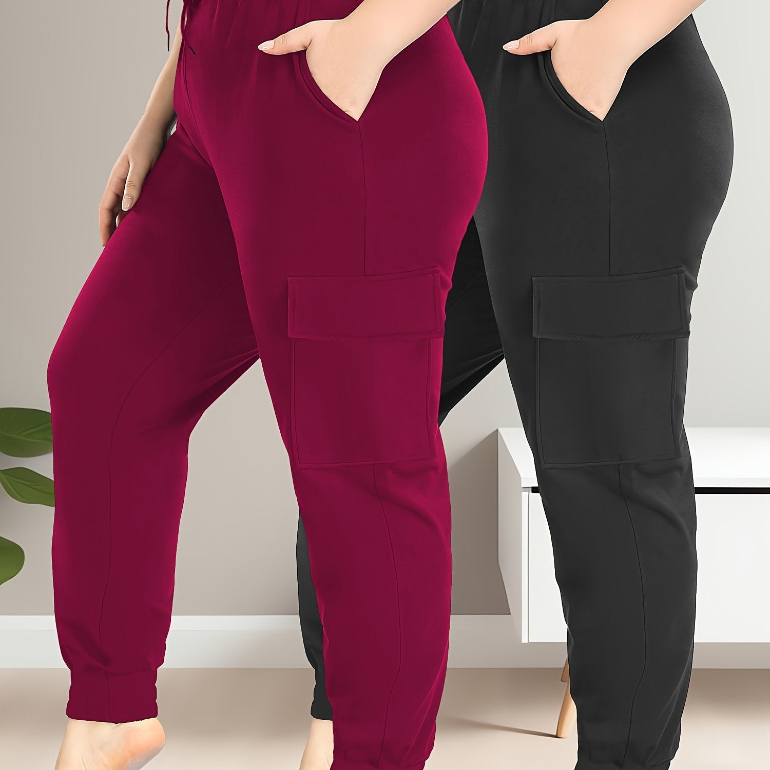 Plus Size Waterproof Work Pants with Pockets and Drawstring Waist
