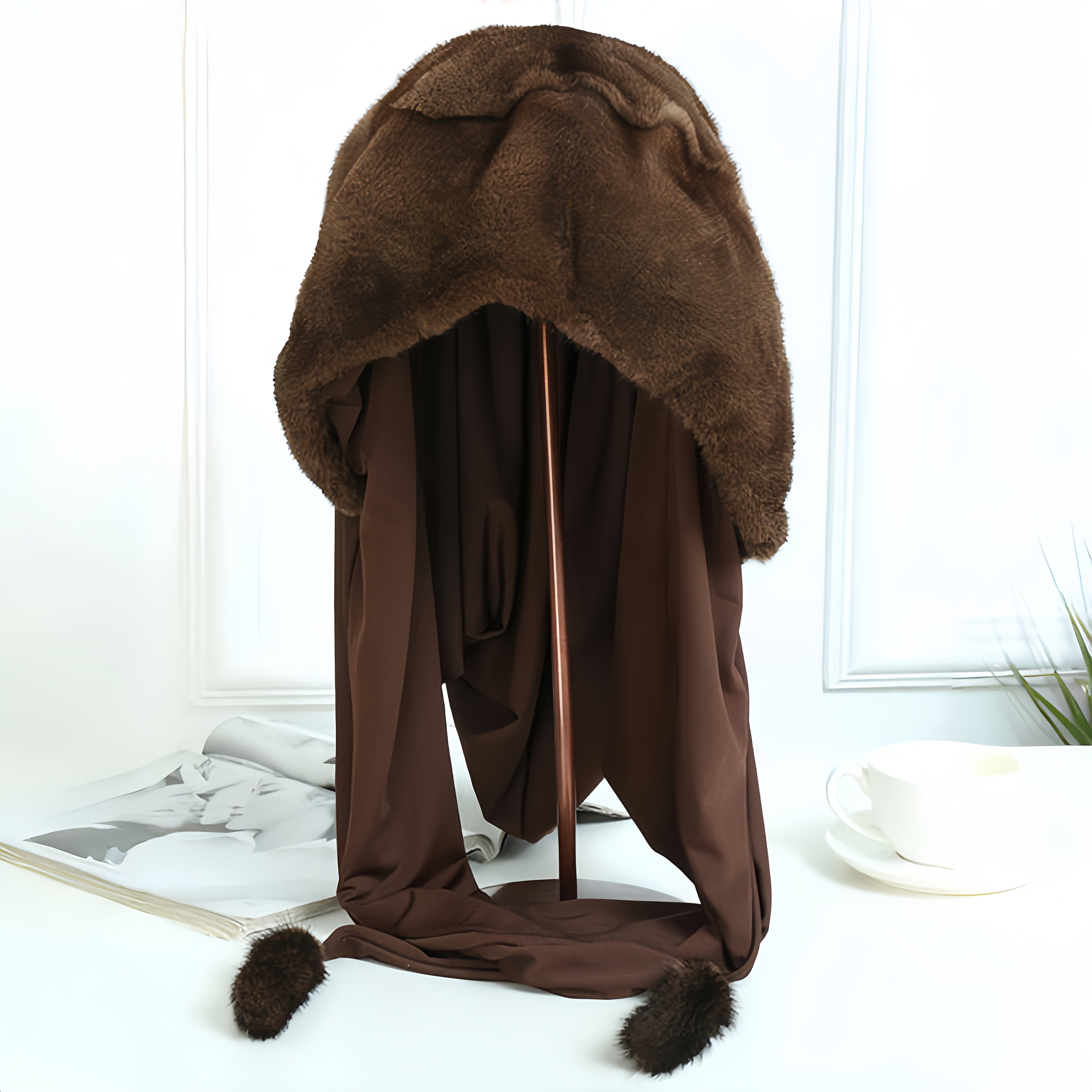 Women's Faux Mink Fur Beanie and Scarf Set Winter Breathable Elastic Knit