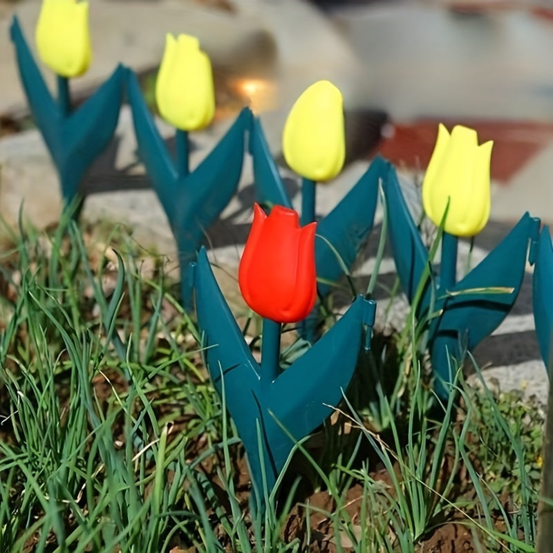 10 Pcs Plastic Tulip Garden Fence Edging for Fairy Gardens and Outdoor Yards Red and Yellow